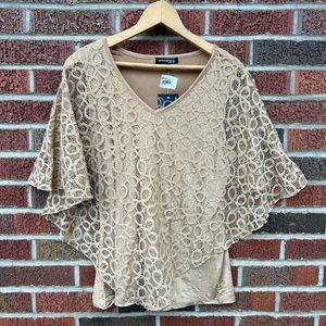 Ava & Grace Tan Lace Peasant Layered Peasant Top